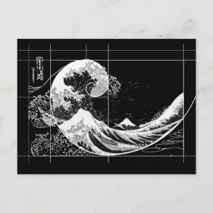 Hokusai Meets Fibonacci, Black and White Card Vykort