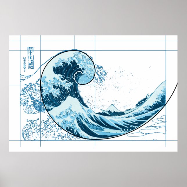 Hokusai Meets Fibonacci, Blue Poster (Framsidan)