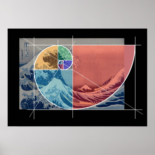 Hokusai Meets Fibonacci, Färgad Shapes Poster (Framsidan)