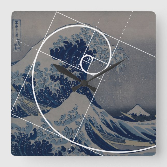 Hokusai Meets Fibonacci, Golden Ratio Fyrkantig Klocka (Framsida)