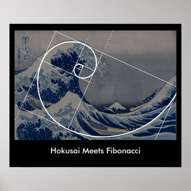 Hokusai Meets Fibonacci, Golden Ratio Poster (Framsidan)