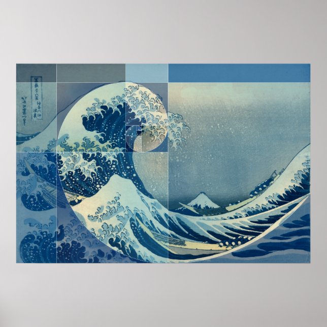 Hokusai Meets Fibonacci, Golden Ratio Poster (Framsidan)