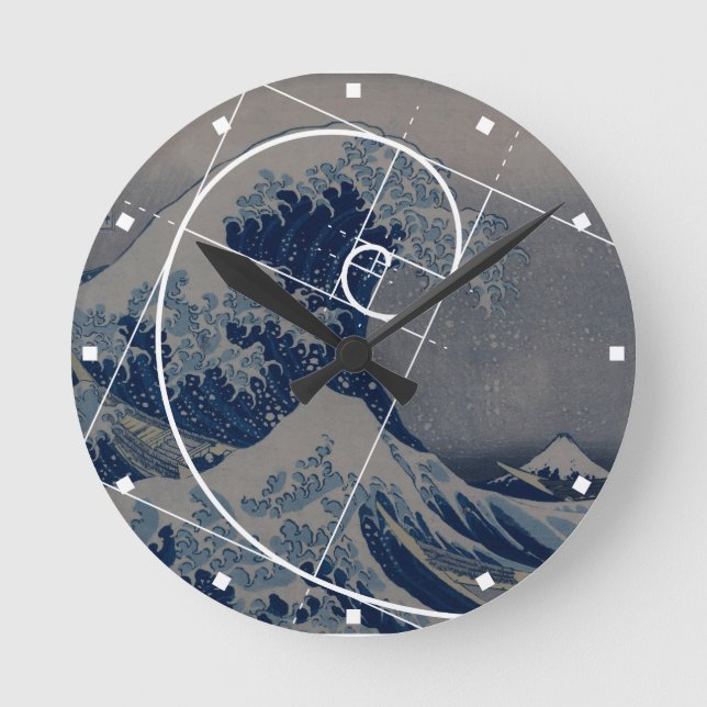 Hokusai Meets Fibonacci, Golden Ratio Rund Klocka (Framsida)