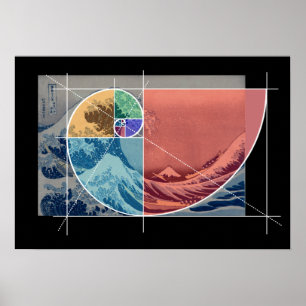 Hokusai möter Fibonacci, färgadShapar Poster