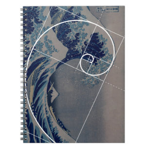 Hokusai möter Fibonacci, guld- förhållande Anteckningsbok Med Spiral