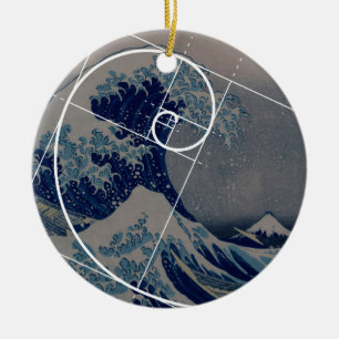 Hokusai möter Fibonacci, guld- förhållande Julgransprydnad Keramik