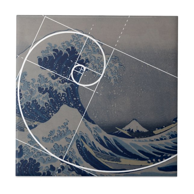 Hokusai möter Fibonacci, guld- förhållande Kakelplatta (Framsidan)