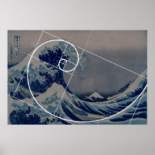 Hokusai möter Fibonacci, guld- förhållande Poster