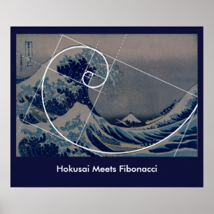 Hokusai möter Fibonacci, guld- förhållande Poster