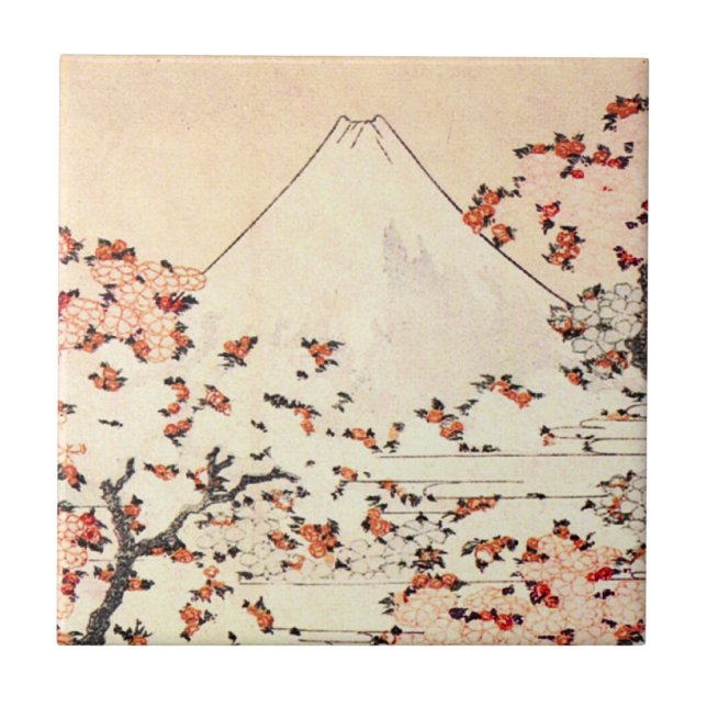 Hokusai Mount Fuji körsbärblommar belägger med Kakelplatta (Framsidan)