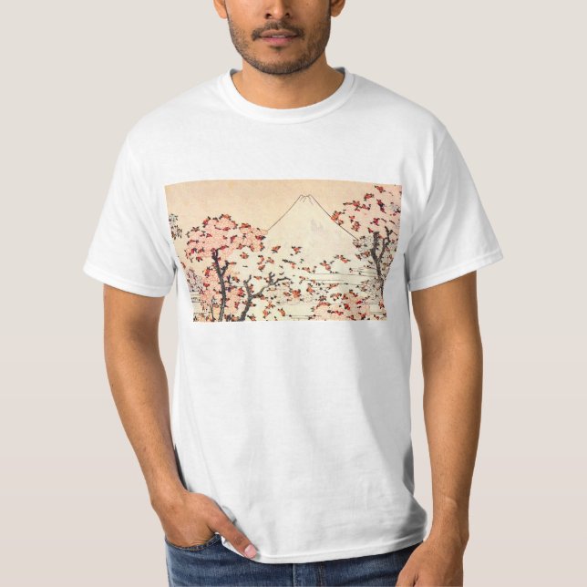 Hokusai Mount Fuji körsbärblommar T Shirt (Framsida)