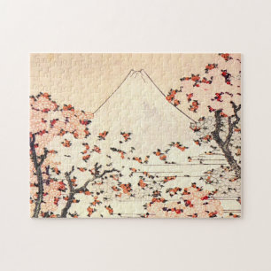 Hokusai Mount Fuji körsbärsrött blommarpussel Pussel