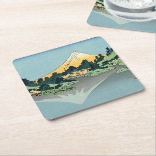 Hokusai Mount Fuji reflexer i Sjö Kawaguchi Underlägg Papper Kvadrat