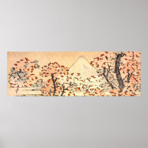 Hokusai Mt Fuji med Cherry Träd i Bloom Poster