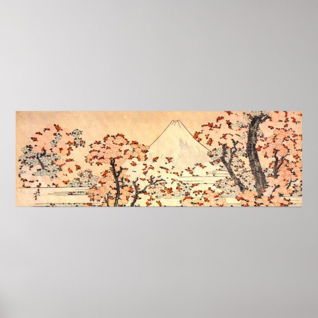 Hokusai Mt Fuji med Cherry Träd i Bloom Poster (Framsidan)