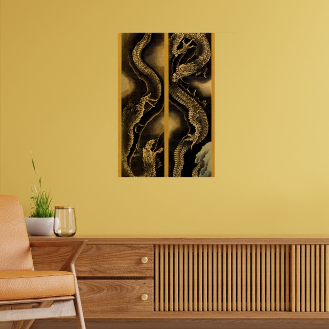 Hokusai nedstigande och stigande drakoner poster (Vardagsrum 2)