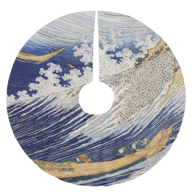 Hokusai Ocean Vågar Sea Boats Julgransmatta Borstad Polyester (Framsidan)