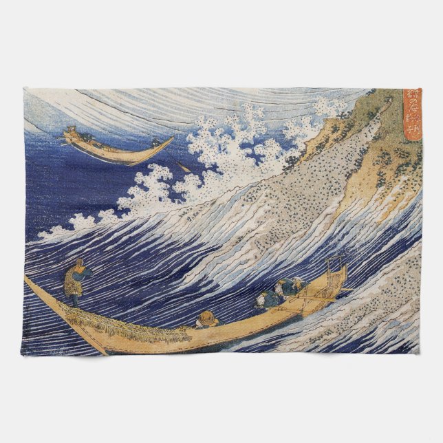 Hokusai Ocean Vågar Sea Boats Kökshandduk (Horisontell)