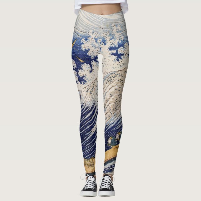 Hokusai Ocean Vågar Sea Boats Leggings (Framsida)