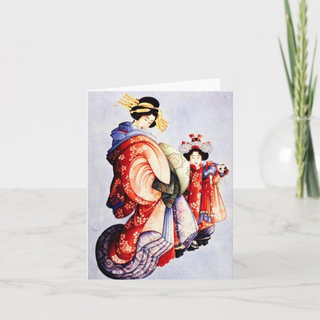 Hokusai Oiran och Kamuro Note Card Kort (Framsida)