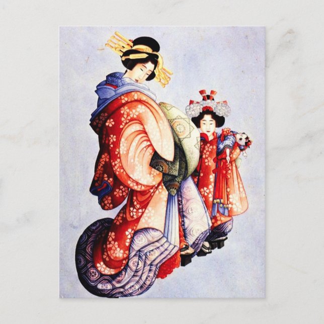 Hokusai Oiran och Kamuro Postcard Vykort (Framsida)