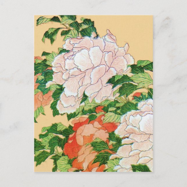 Hokusai Peonies och Butterfly Reboot Vykort (Framsida)