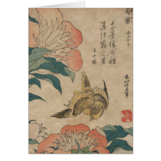 Hokusai pion och kanariefågel hälsningskort