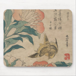 Hokusai pion och kanariefågel musmatta