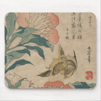Hokusai pion och kanariefågel musmatta