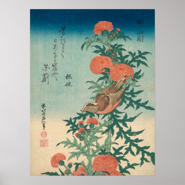 Hokusai Shrike och Blsed Thistle GalleryHD Poster (Framsidan)