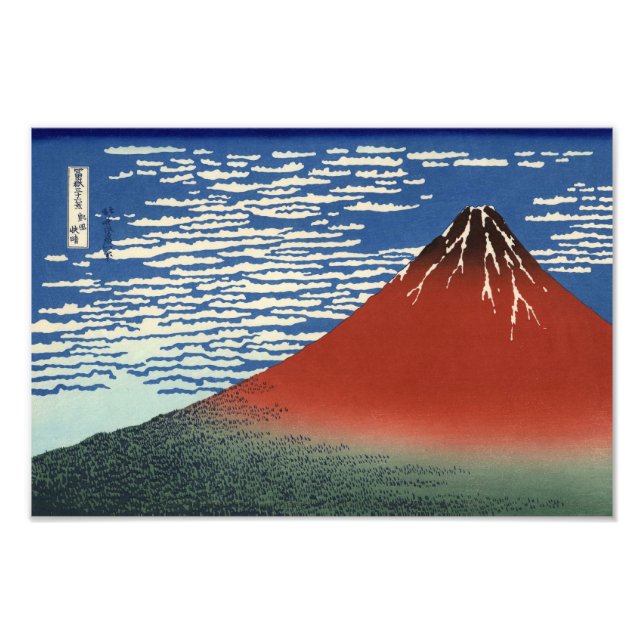 Hokusai South Vind Clear Himlar Red Fuji Print Fototryck (Framsidan)