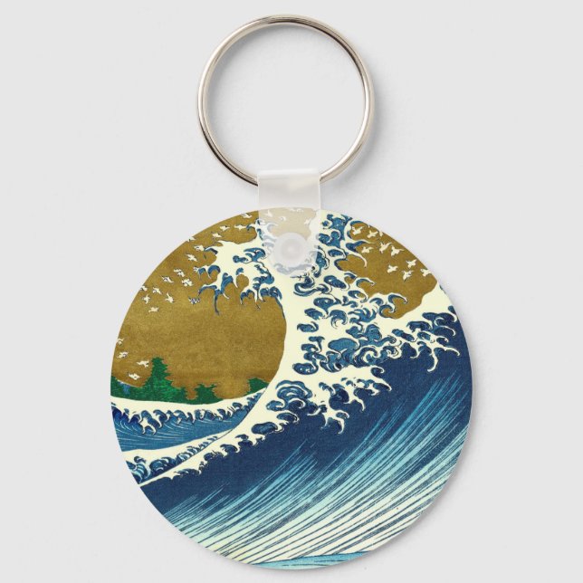 Hokusai Stor Våg Japan Vintage Ocean Nyckelring (Framsida)