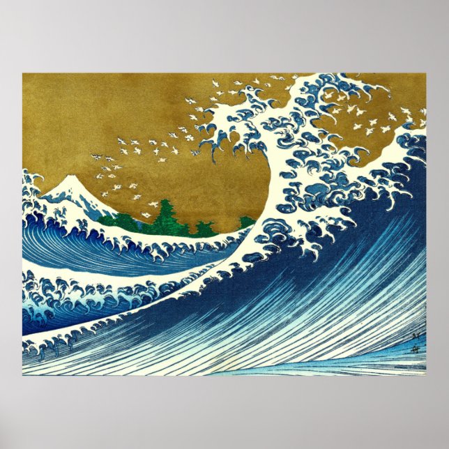 Hokusai Stor Våg Japan Vintage Ocean Poster (Framsidan)