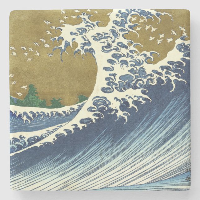Hokusai Stor Våg Japan Vintage Ocean Stenunderlägg (Framsidan)