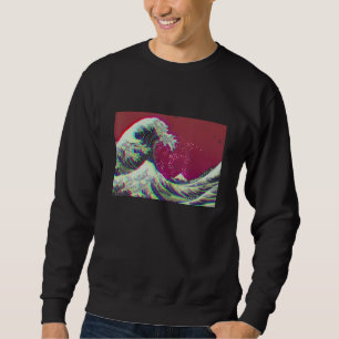 Hokusai Stor Våg Modern Retro Look Lång Ärmad Tröja
