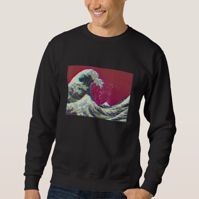 Hokusai Stor Våg Modern Retro Look Lång Ärmad Tröja (Framsida)
