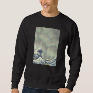 Hokusai Stora Vågen På Grunge Moln Lång Ärmad Tröja