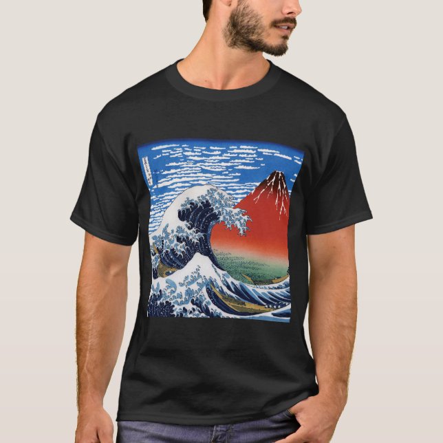 Hokusai“The Great Wave”&“Fine Wind, Clear Morning” T Shirt (Framsida)