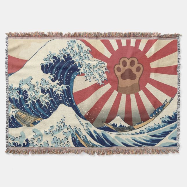 HOKUSAI "The Great Wave" & Rising Sun Flag & Cat Filt (Framsidan)
