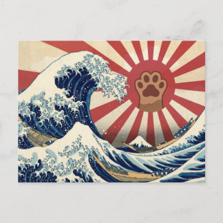 HOKUSAI "The Great Wave" & Rising Sun Flag & Cat Vykort