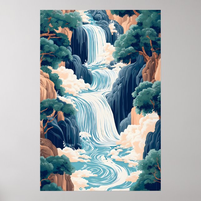 Hokusai Ukiyo-e japansk vattenfall väggkonst (Framsidan)