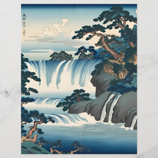 Hokusai Ukiyo-e Japanskt vattenfallsblått (Framsida)