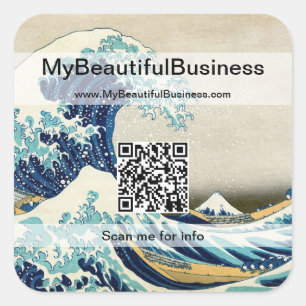 Hokusai - Underbar våg av Kanagawa - QR-kod Fyrkantigt Klistermärke