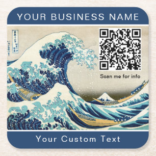 Hokusai - Underbar våg av Kanagawa - QR-kod Underlägg Papper Kvadrat