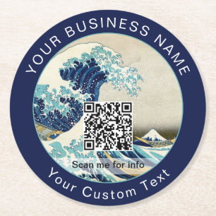 Hokusai - Underbar våg av Kanagawa - QR-kod Underlägg Papper Rund