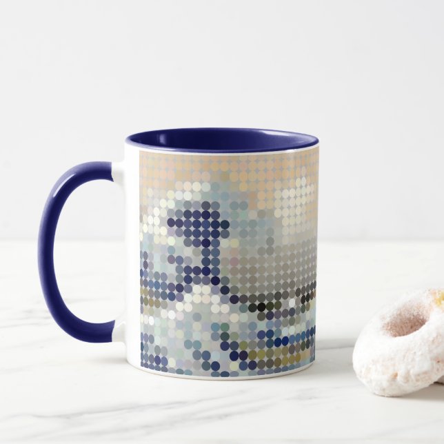 Hokusai "Underbar våg"-pixeldot Mugg (Med munk)