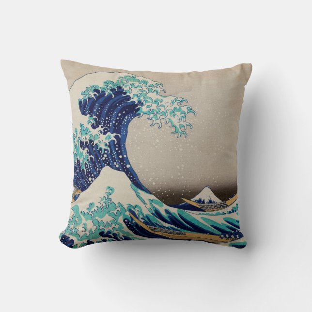 Hokusai Underbar Wave av Kanagawa. Vintage japan a Kudde (Framsida)