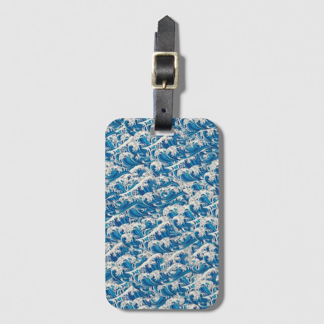 Hokusai Underbar Wave Mönster Nautical Blue Beach Bagagebricka (Framsida vertikal)