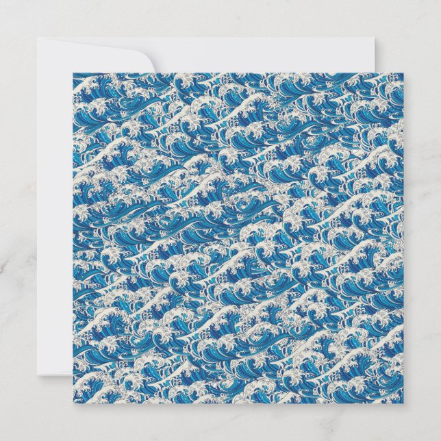 Hokusai, Underbar Wave Mönster Nautical Blue-våg Kort (Framsida)