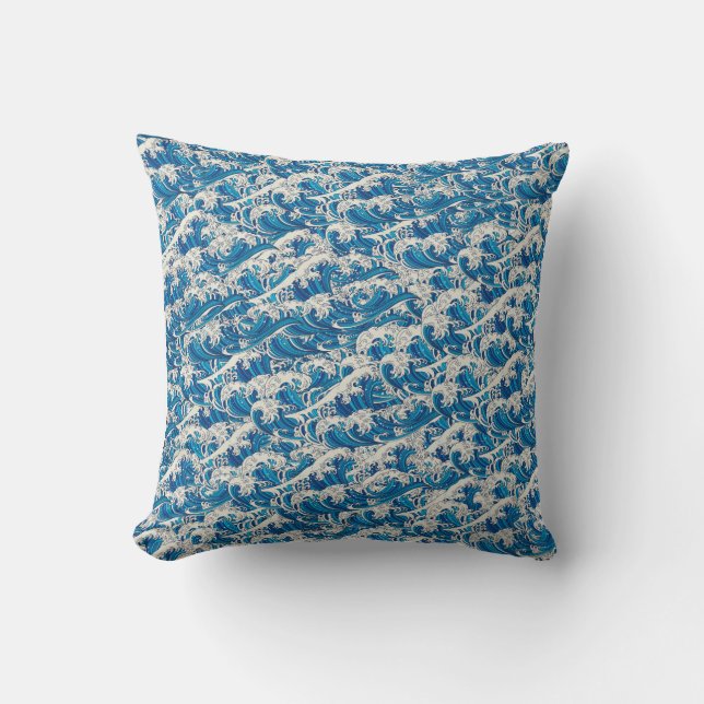 Hokusai, Underbar Wave Mönster Nautical Blue-våg Kudde (Framsida)